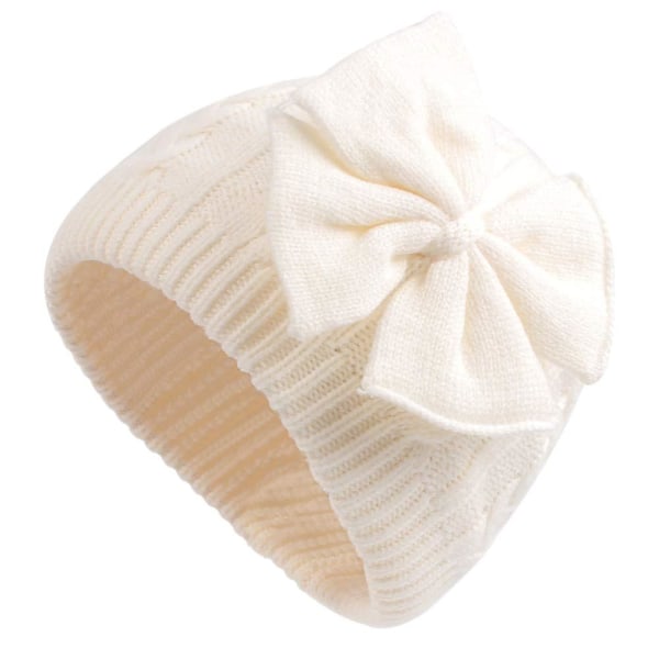 Babypige vinterhue Sød sløjfe Baby hue Varm strikkede hatte til småbørnspiger（Hvid）