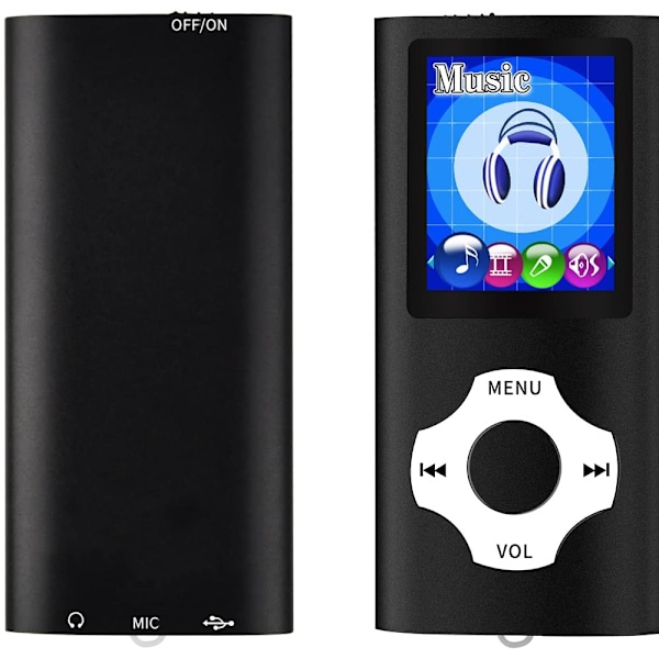 Digital, kompakt og bærbar MP3/MP4-spiller (maks. støtte 64G) med bildeviser, e-bokleser og FM-radio stemme- og videoopptaker i svart