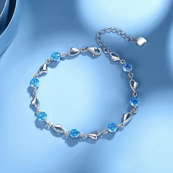 S925 Ocean Heart Armbånd Kvinne Sterling Sølv Zirkon Hjerteform