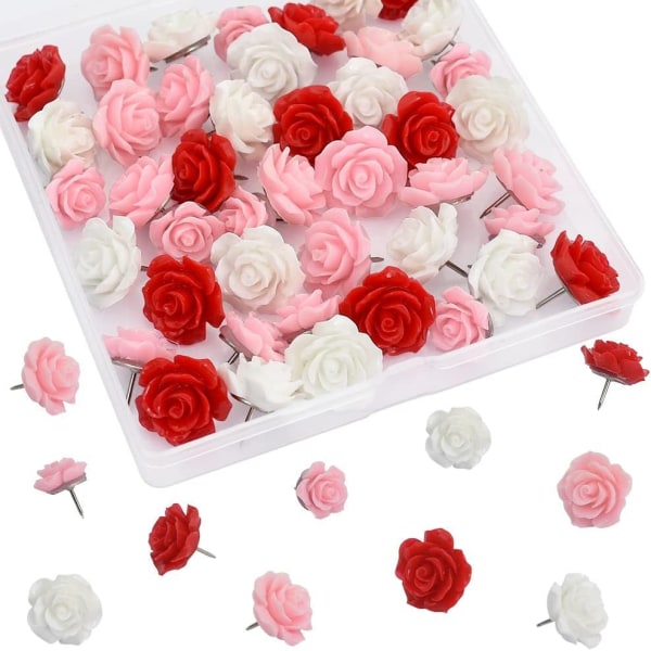 40 stk Røde Blomster Push Pins, Multicolor Push Pins Søt Dekorativ