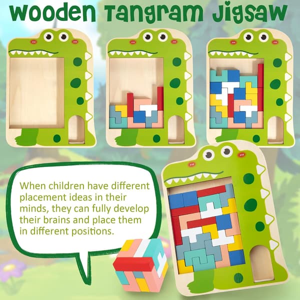Multifunktionell Tetris-leksak i trä Montessori Tangram Pussel Leksaker