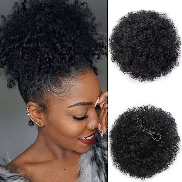Afro Puff Dragsko Hästsvans Syntetisk Kort Afro Kinkys Curly Afro Bun Extension Hårstycken Uppsatta hårförlängningar