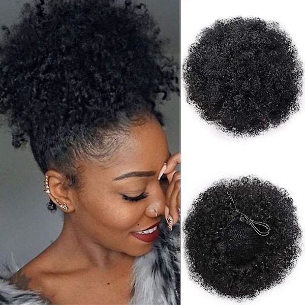 Afro Puff Dragsko Hästsvans Syntetiskt Kort Afro Kinky Lockigt Afro Bun Förlängning Hårdelar Updo Hår Extensions