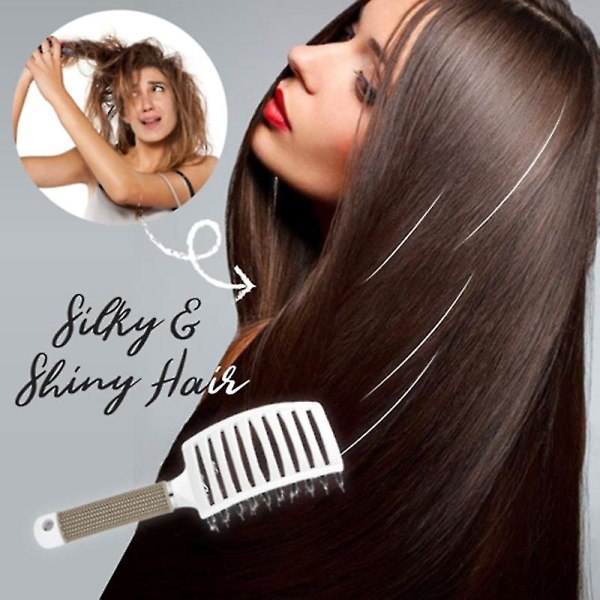 Avtrasslande nylon Borsteborste för hårborste för kvinnor, hårmassage, hårborste, kamborste（Vit）
