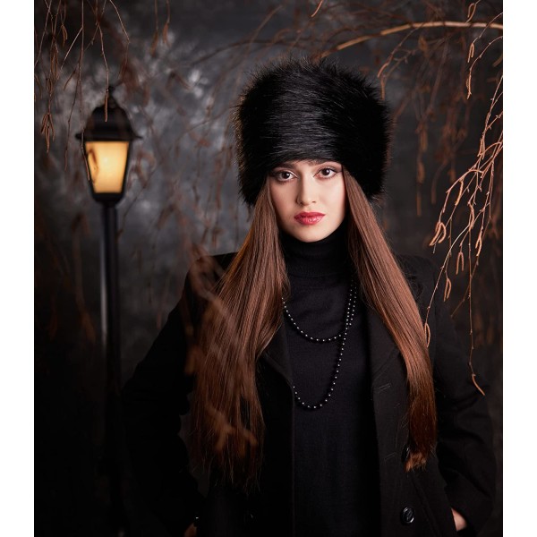 Chapka en Fourrure pour Femme Toque de Style Russe, Faux chapeau de fourrure  de renard-Noir fc8e