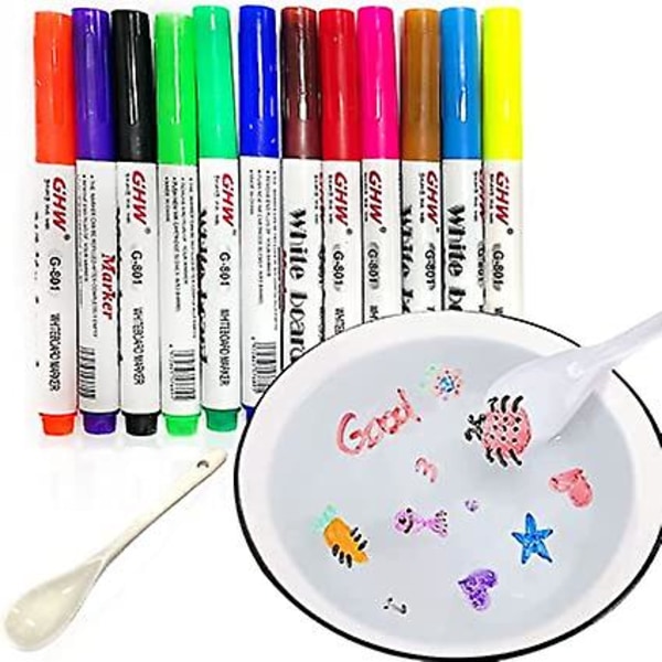 Magisk vattenmålningspenna med 12 färger, flytande pennor för målning med dubbla ändar, flytande pennor med klotter med sked