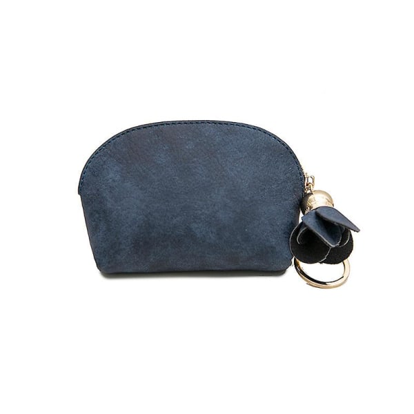 Dame Lær Liten Mini Lommebok Kort Nøkkelholder Glidelås Myntveske Clutch Bag（Mørk Blå）