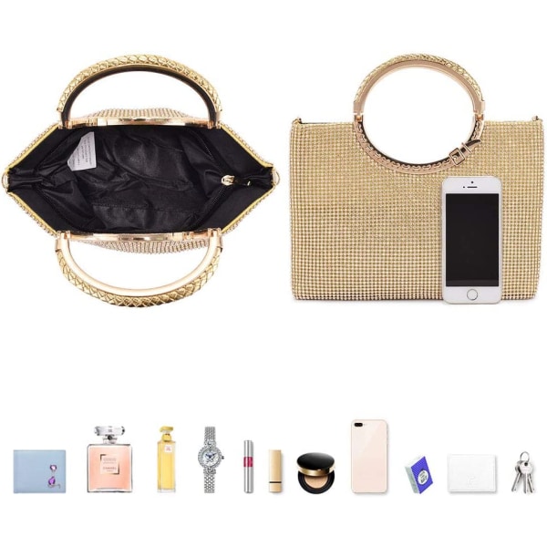 Pung nattpose håndveske for kvinner avtakbar clutch-kjede (gull)