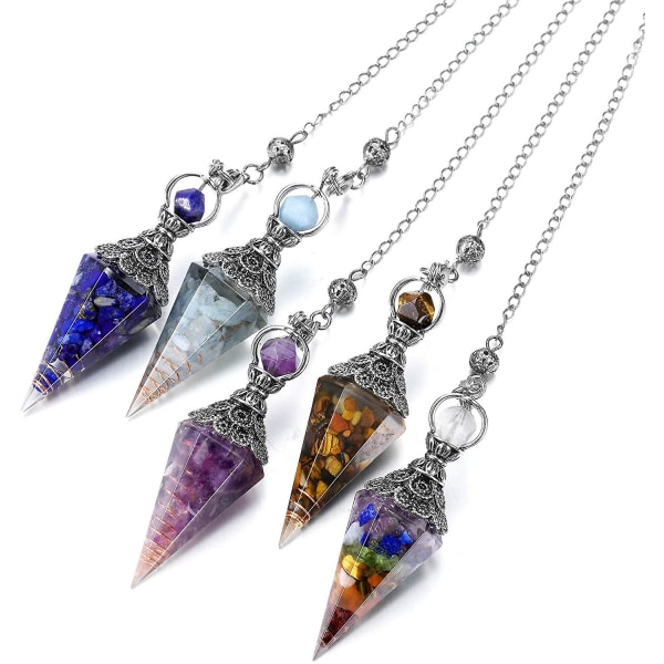 6 Facet Hexagonal Point Pendant Pendulum til Reiki Wicca Dowsing Balancing Spiritual Resin Gemstone Crystal Amethyst Pendulums Halskæde