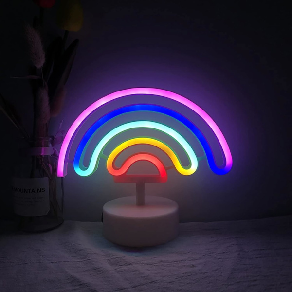 Regnbue Neon Skiltlampe til Børneværelse med Base Sød Farverig Neon