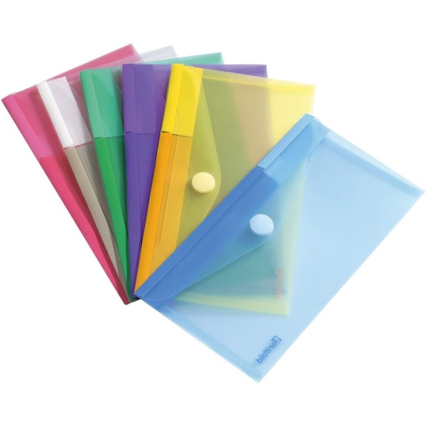 6 uhullede plastdokumentkonvolutter, kontrolstørrelse - 6 farver (Bl