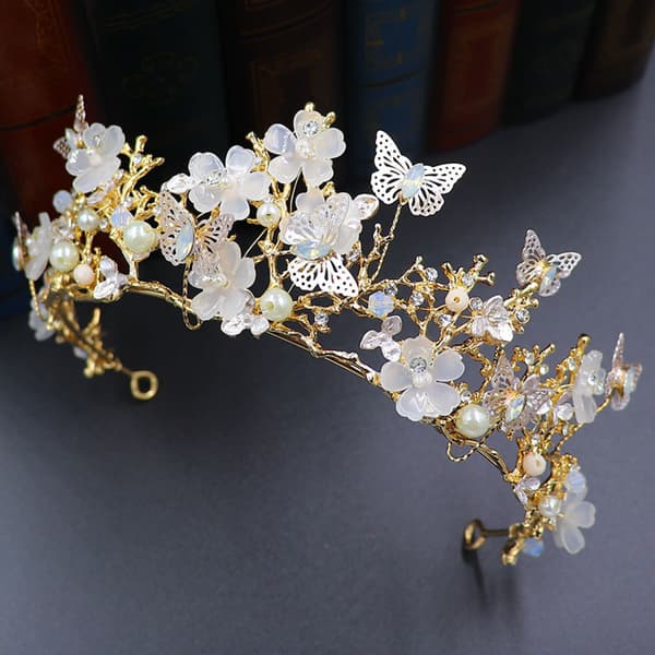 Sommerfugl Blomster Brude Tiara Krone Legering