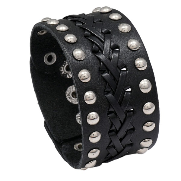 2 stk. justerbare unisex læderarmbånd med metalnitter i biker-stil