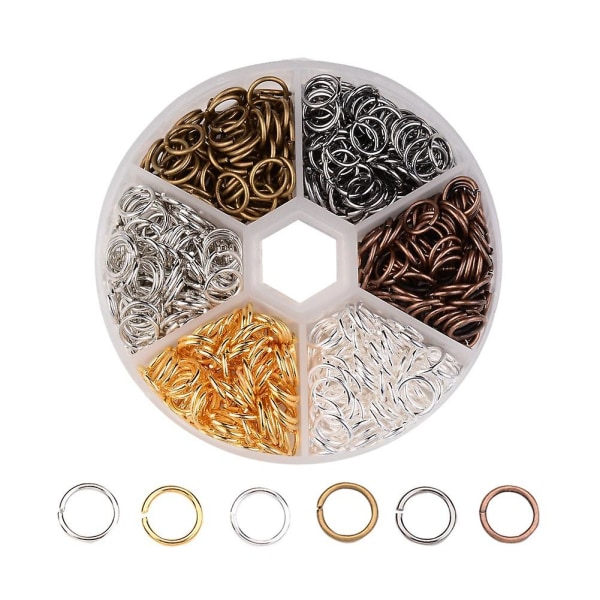 600 st 6 färger Järnöppna hoppringar 8mm för halsband Armband Kedja Smyckenstillverkning Kontakter