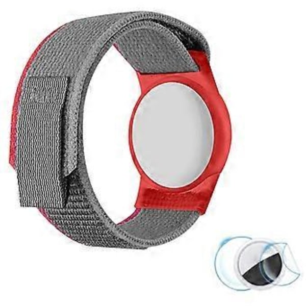 Nylonpunottu ranneke TPU-kotelolla ja näytönsuojalla Apple AirTag Tracker -rannekkeelle Loop Fastener/Red+Grey
