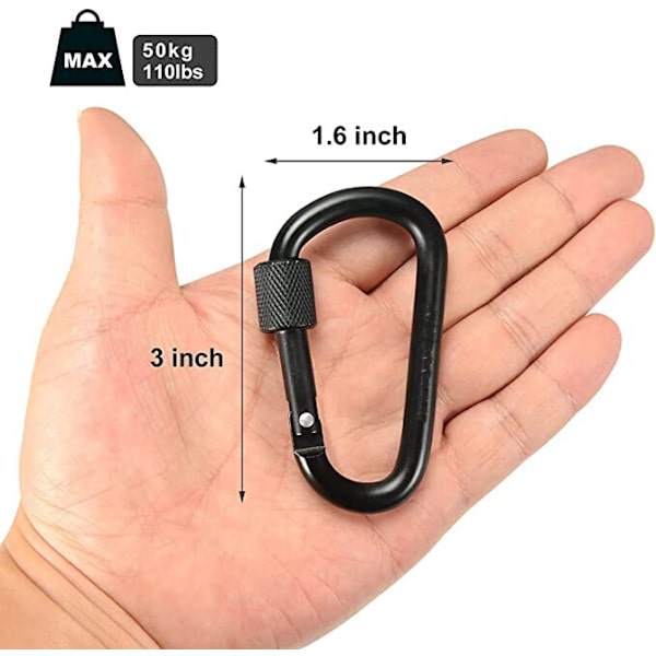 Svart 10-pack låsbara karbinhakar i aluminium för dörrspänne för camping, fiske, vandring och nyckelring