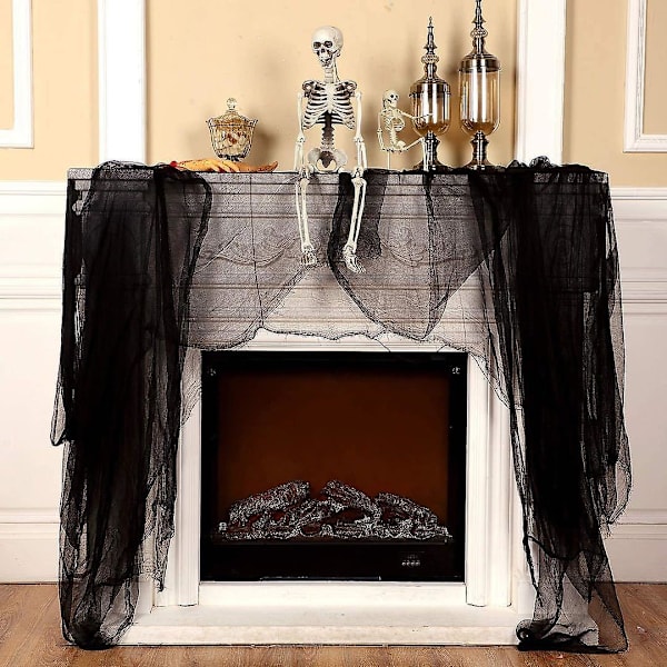 Halloween Gasväv Svart Spun Garn Garnfärgad Polyester Bomull Dekoration Tyg Scen Arrangemang Rekvisita
