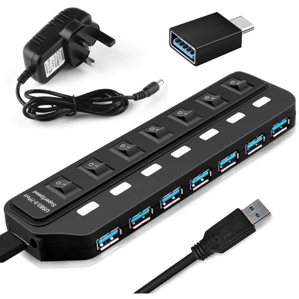 Usb Hub 3.0 7 Port Data Hub Usb Splitter Med Individuelle Brytere