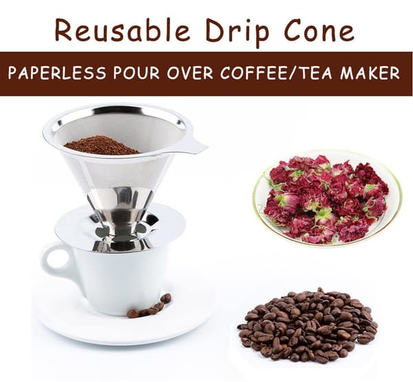Rustfritt stål Hell-over Kaffe Dripper Filter Dobbelt Mesh Papir