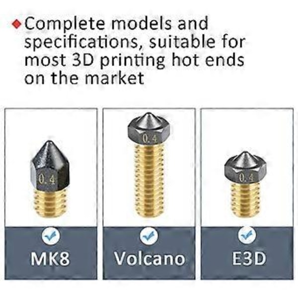 MK8 / E3D / Volcano Ekstruder Dyser Højtemperatur 3D Printer Dyse