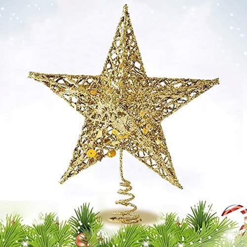 Gullfarget glitter juletretoppstjerne - 15 cm