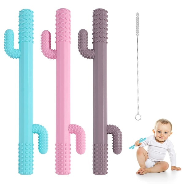 Baby Teething Ring Silikone Kaktus Form, Bpa-fri Teething Ring Sæt, Baby Hul Tand, Sensorisk Tyggelegetøj