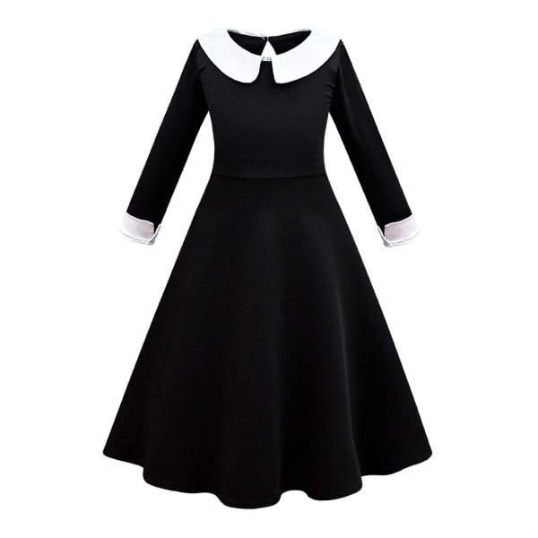 Wednesday Addams Cosplay Dansekjole Sæt Halloween Kostume til Piger (140 cm med taske)