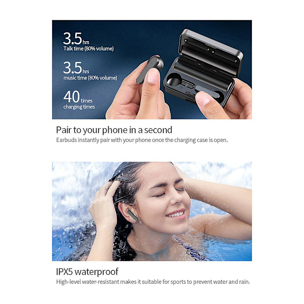 Bluetooth-kuulokkeet Ohpa S20 In Ear -mikrofonilla, 3 tunnin akunkesto, musta