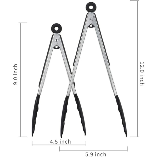 Varmebestandige kjøkkentenger - 30cm/23cm Profesjonelle kjøkkentenger  Grilltenger i rustfritt stål og matvarekvalitet silikon