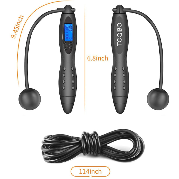 Springtov, Speed Jump Rope Tangle-free Justerbar Reb & Digitalt Springtov（Sort）