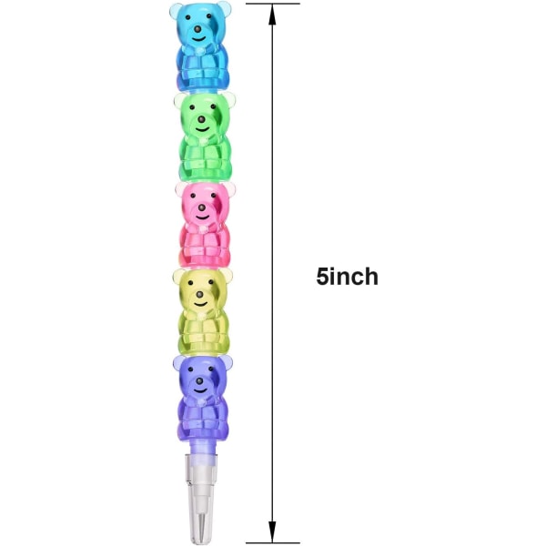 Pakkaa pinottavia muovisia värillisiä kyniä karhukuvioilla lapsille