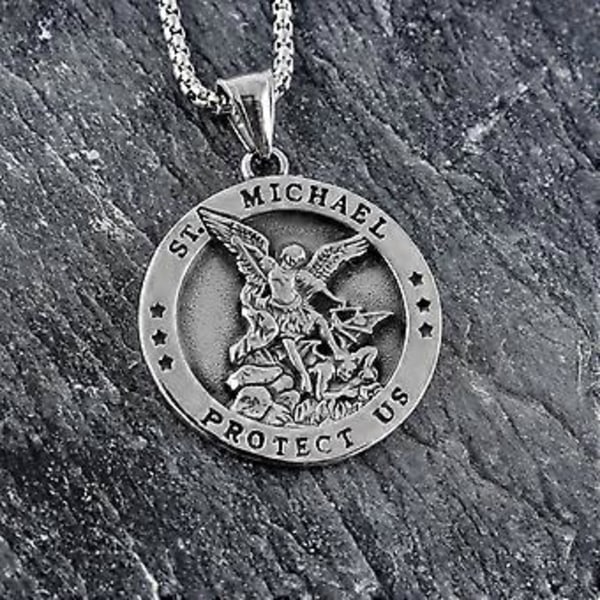 St Mikael Ärkeängel Katolsk Medalj Rostfritt Stål Amulett Hängsmycke Halsband 22+2  ，Smyckesgåvor till Mamma Fru Flickvän