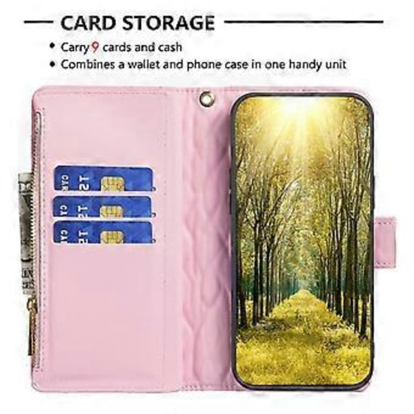 BINFEN COLOR BF Style-15 Fodral till iPhone 16 Pro Max Rombmönstrat Läder Telefonskal Pink
