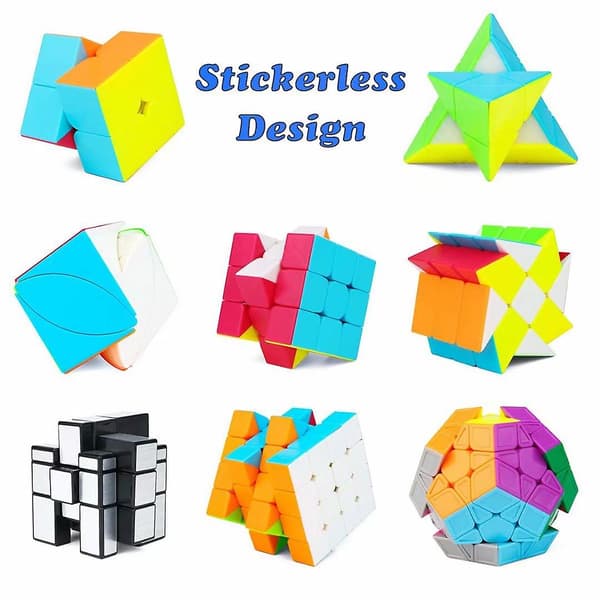 Speed Cube Sæt, Magic Cube Bundle 2x2 3x3 4x4 Pyramide Megaminx Ivy Mirror Vindmølle Stickerless Cube Puslespil Legetøj (8 Pak)