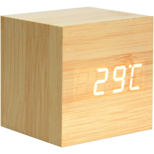 Träväckarklocka - Mini digital klocka med temperaturtid Dis