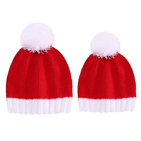 2 stycken höst och vinter ullboll mamma bebis stickning tröja hatt röd varm handskar julhatt