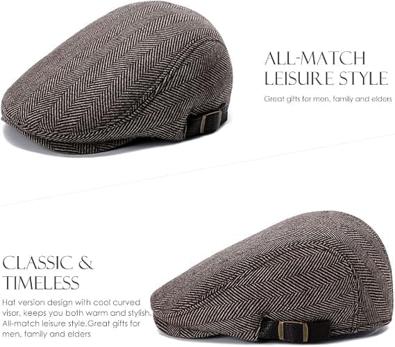 Herre Flat Beret Cap Justerbar Flat Hat Høst Vinter（Coffee-Sildeben）
