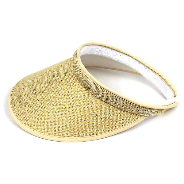 Sommarandningsbar halm solhatt topplös tom solskärm keps hatt damer justerbar natur halm topplös strandresa keps（Beige）