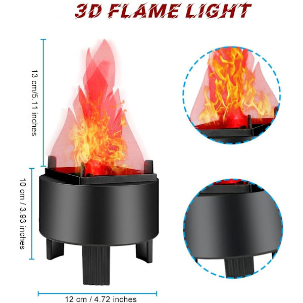 3D LED falsk flammeeffektlys, 260V elektrisk falsk leirbål