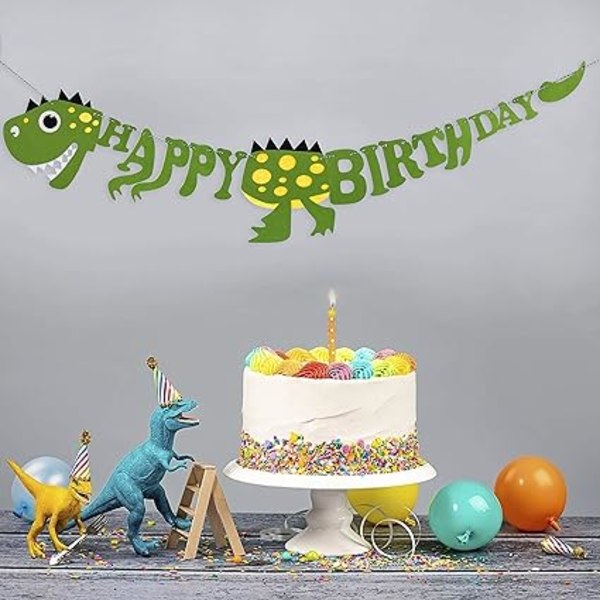 Happy Birthday Banner Filt Dinosaurus Vimpel Fest Dekoration Børn