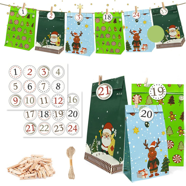 Adventskalender som kan fylles, 24 julekalendere DIY papir b