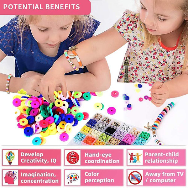 4500+ st polymerlera pärlor för smyckestillverkning Polymerlera pärlor Pastell platta runda lerpärlor Berlocker Diy armband Tillverkningssats för barn Vuxna