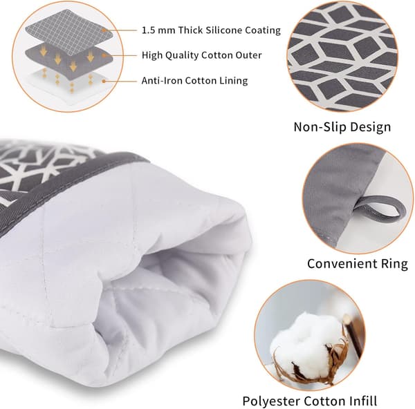 Set med 4 ugnsvantar, ugnsvantar med halkfri silikondesign, ugnsvantar