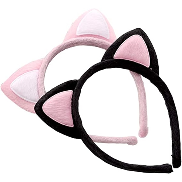 Lot de 2 bandeaux en peluche avec oreilles de chat mignons et moelleux, pour cosplay, Halloween, Noël, décoration quotidienne