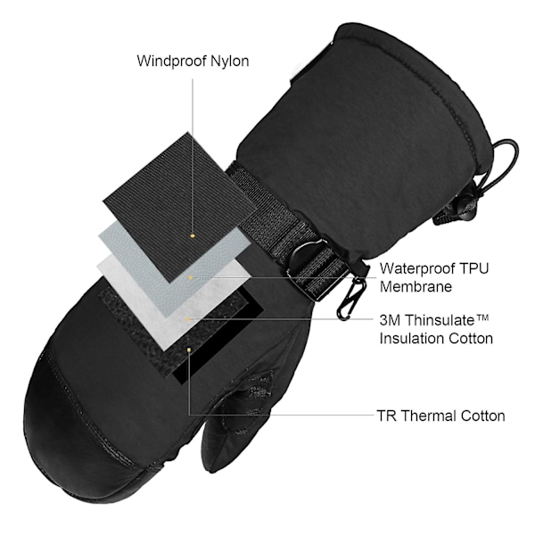 Ozero Vinter Abalone Lær Lange Varme Skigloves (XXL 9,45 tommer Sort)