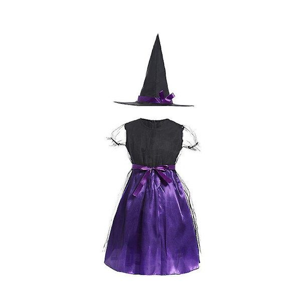 Halloween-asu Noita Vaatteet Cosplay Pitkä Hupullinen Viitta Lapsille（100cm Violetti C）