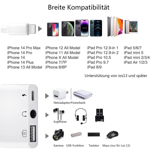 Lightning USB OTG -ääniadapteri 3-in-1 USB-lukijaadapteri USB-adapteri