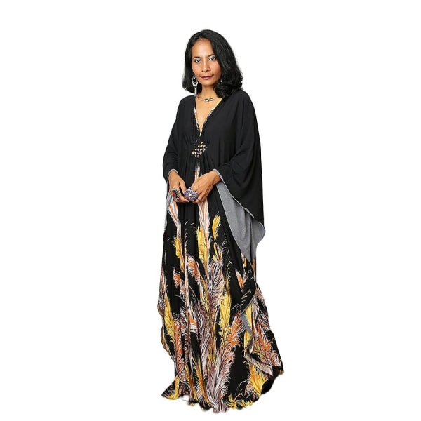 Kvinnors tryckta maxiklänning fladdermusärm strandklänning plus size solklänning strandkläder kaftan cover-ups Dn0532