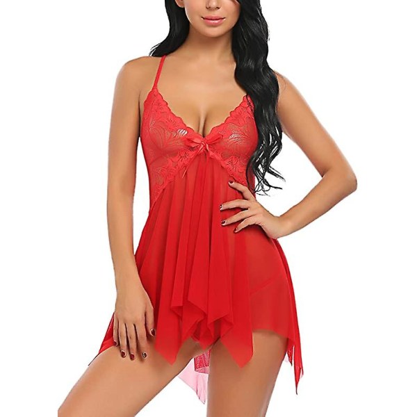 Underkläder för kvinnor Spets Slip Dress Sexiga Full Slips Nattkläder-röd S