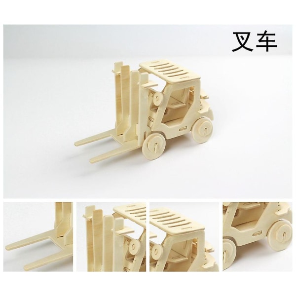 Woodcraft konstruktionssatser 3d träpussel sticksåg trä modellsatser för barn leksak（gaffeltruck）